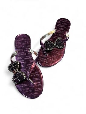 Vera Wang Purple Metallic Bow Embellished Thong Sandals